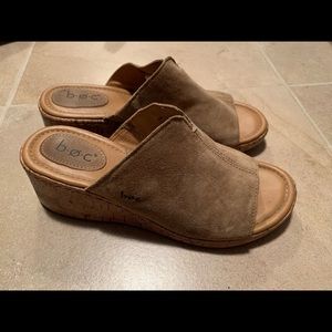 B.O.C neutral suede wedge slides